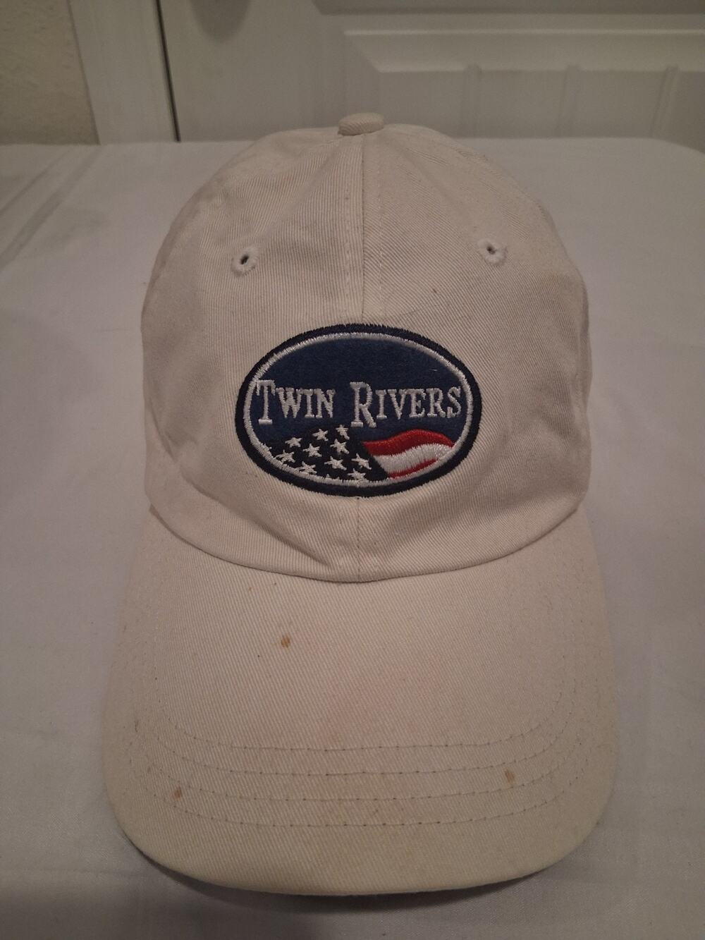 Vintage Twin Rivers American Flag Hat Cap Ahead Headgear Khaki Green Underbrim